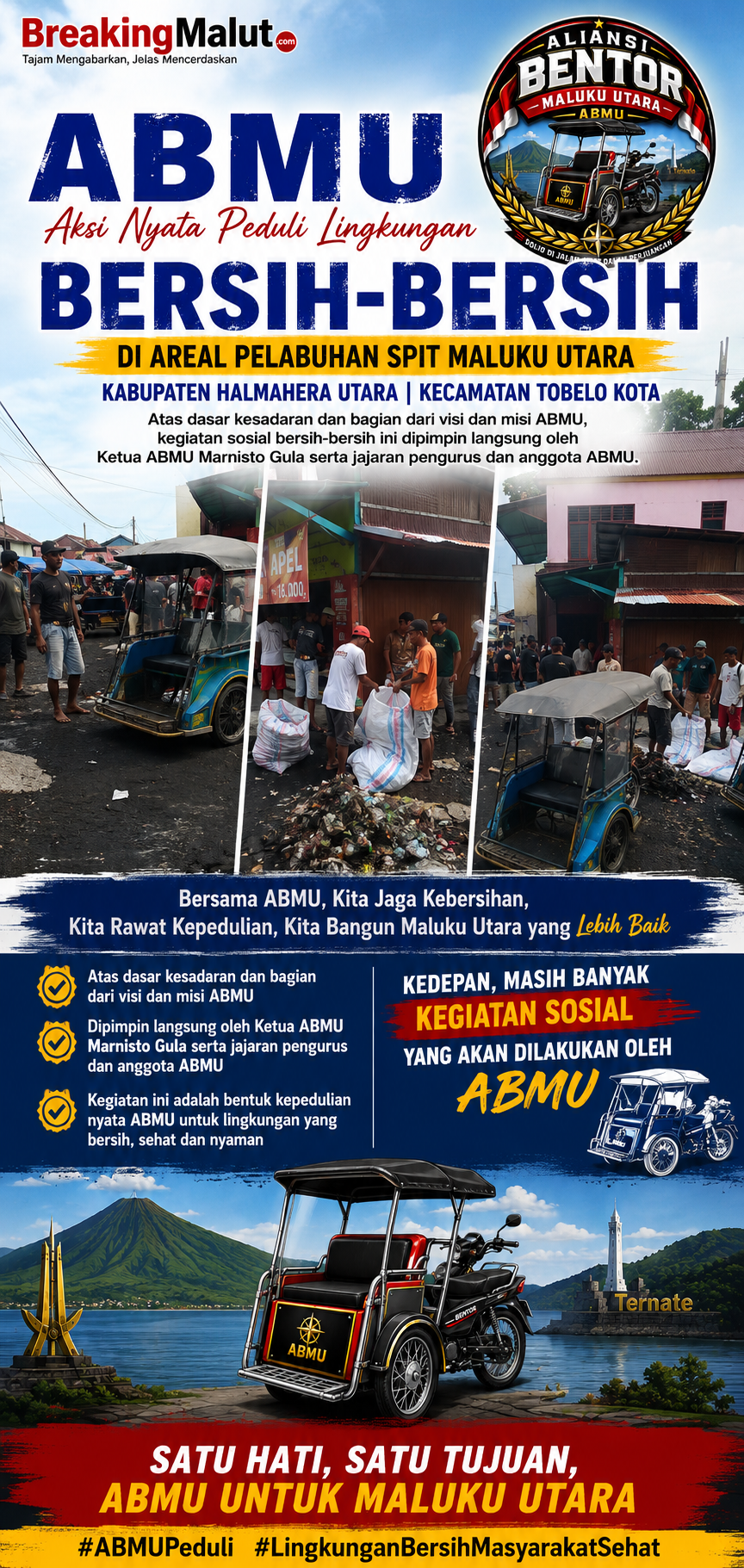 Kepedulian Lingkungan, ABMU Gelar Aksi Sosial Bersih-Bersih di Areal Pelabuhan Spit Tobelo